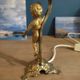 Bedside lamp angel left flower lotus mother-of-pearl base cast iron patinated brass