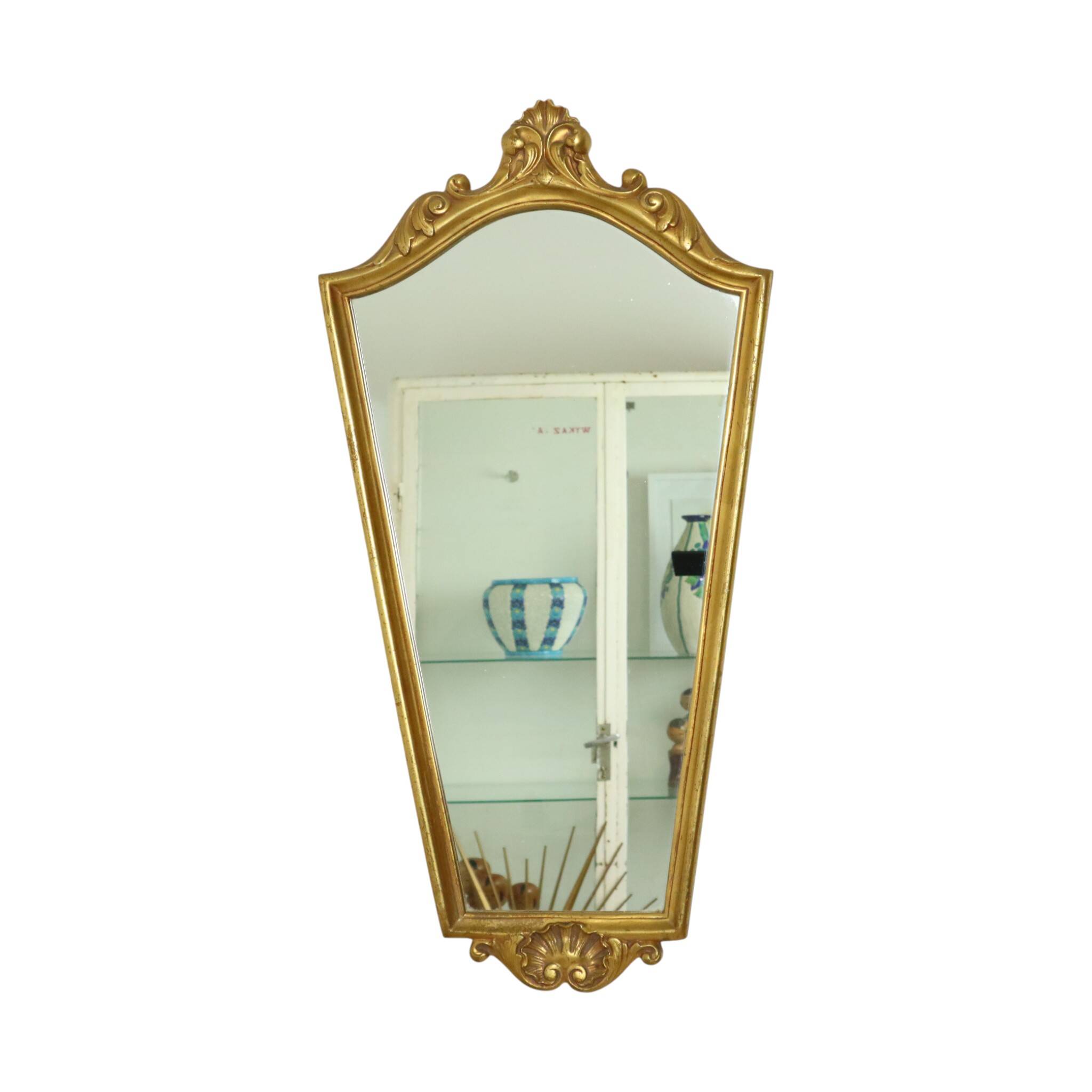 Classic Gold Leaf Mirror Crested Mirror Baroque Style 75cm