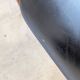 Vintage Mid-Century Wooden Dining Chair with Black Leather Seat