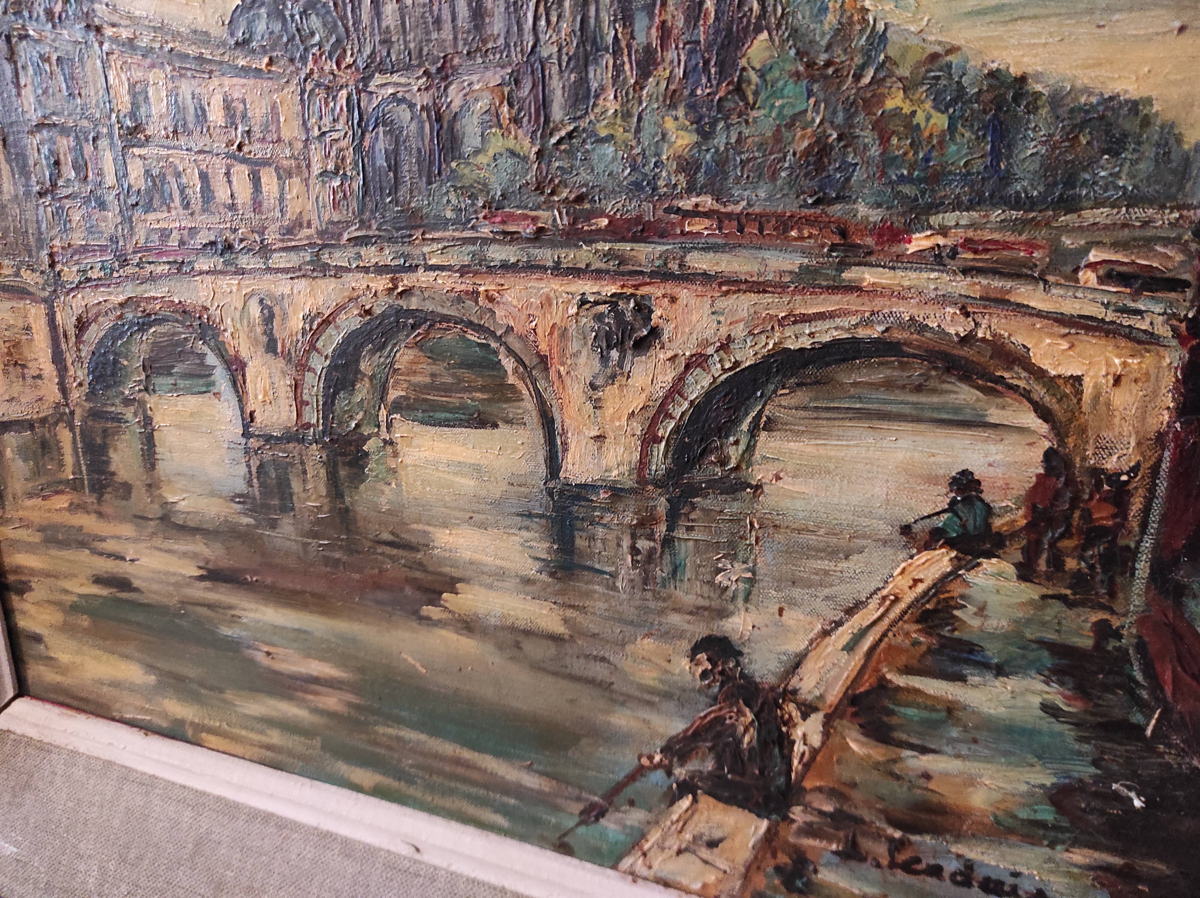 Vintage French oil painting on canvas of Paris, signed Lendais