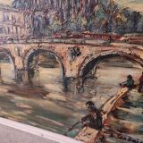Vintage French oil painting on canvas of Paris, signed Lendais