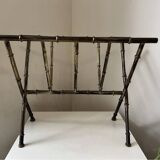 Magazine rack in gilded brass Bamboo style Jacques Adnet design 1960
