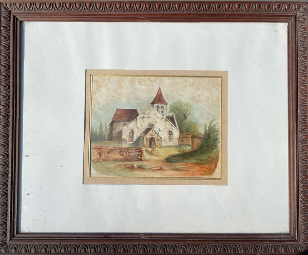 Tableau dessin ancien xixe église