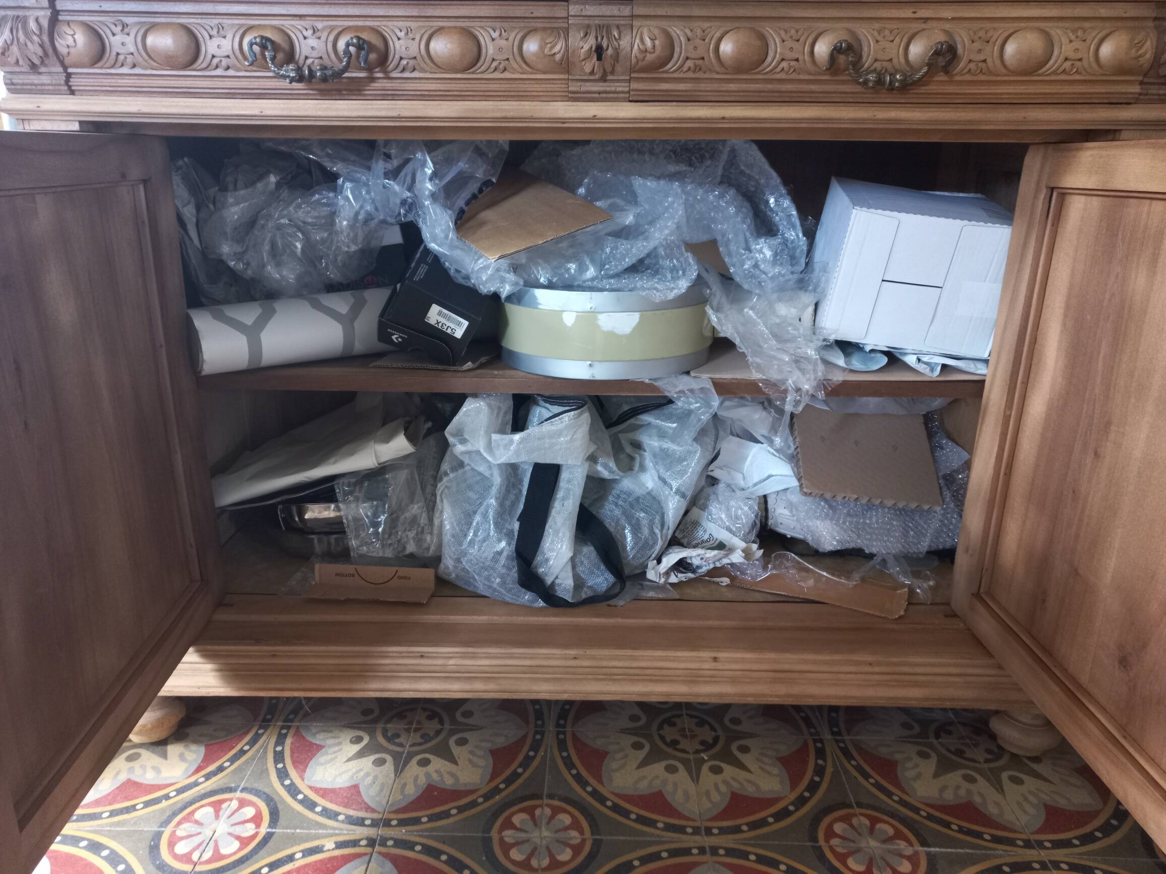 Old sandblasted walnut low sideboard