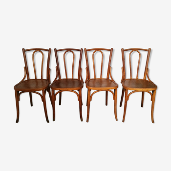 Set de 4 chaises bistrot en bois courbé, dossier épingle