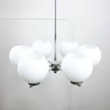 Lustre vintage en chrome et opaline, italie, 1970s