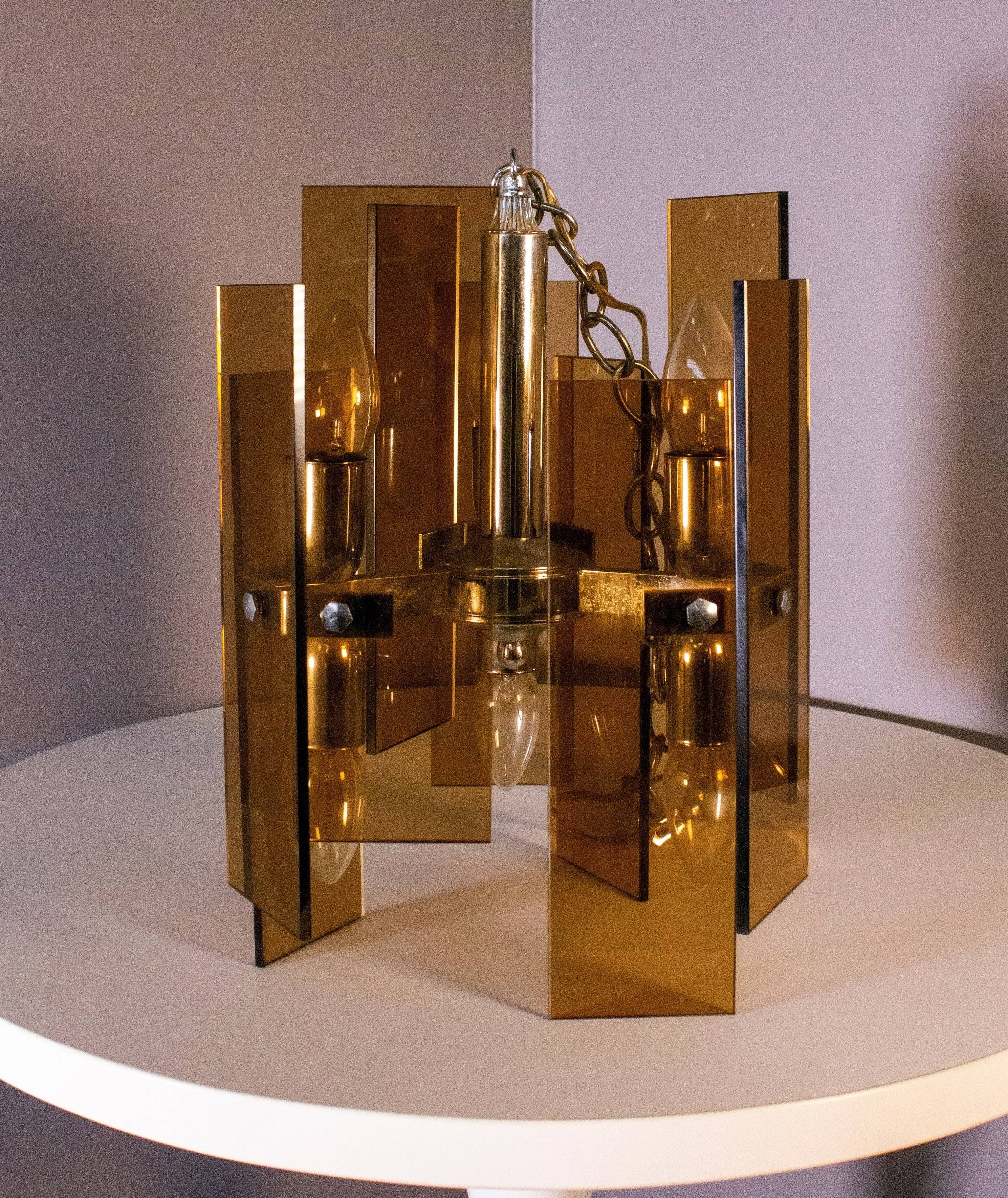 Orange glass lamps, six bulbs each