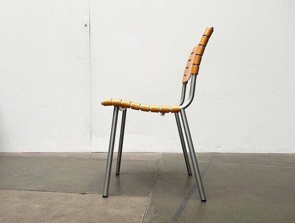 Chaise postmoderne en métal et bois par Ruud Jan Kokke pour Harvink, années 1990