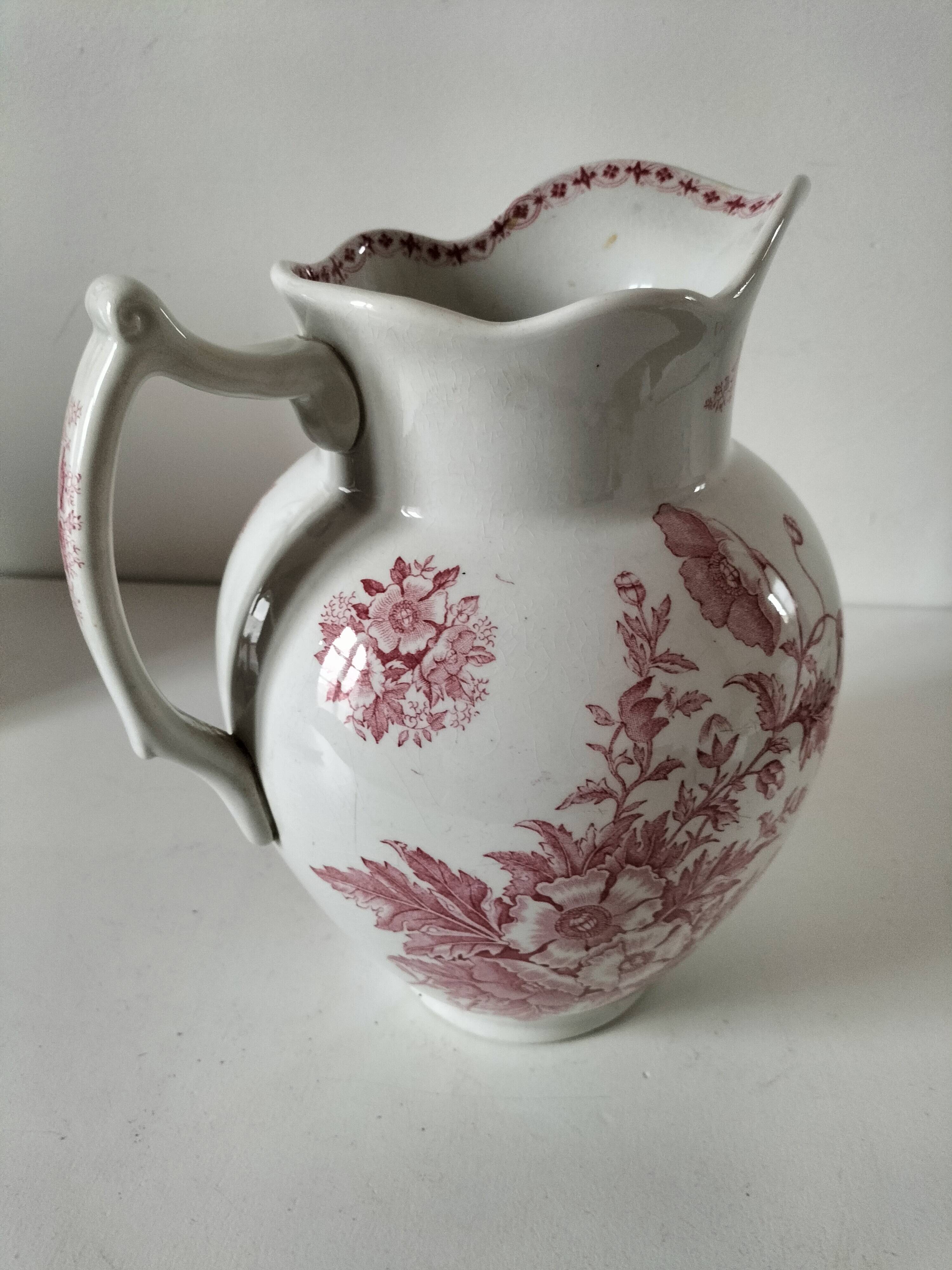 Large earthenware jug – Onnaing pottery (Nord), “Poppy” decoration