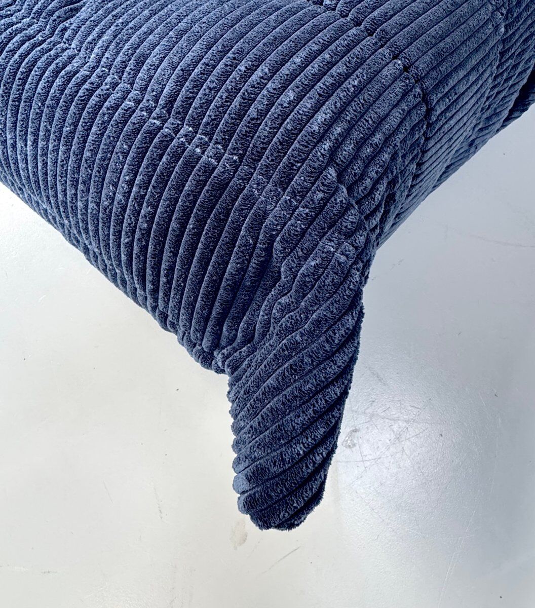 French Togo 2-seater sofa in blue corduroy attributed to Michel Ducaroy for Ligne Roset, 1970s