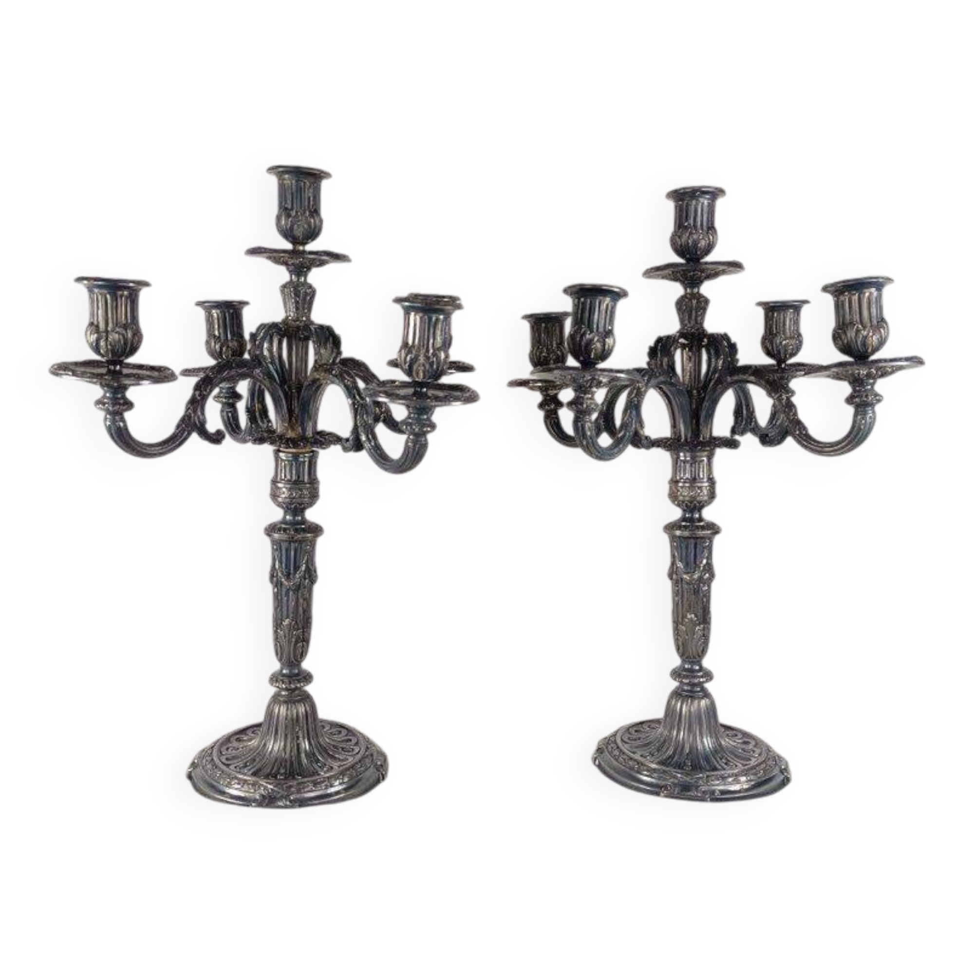 Pair of Bronze Candelabra - Louis XVI Style Candlestick, 19th Century