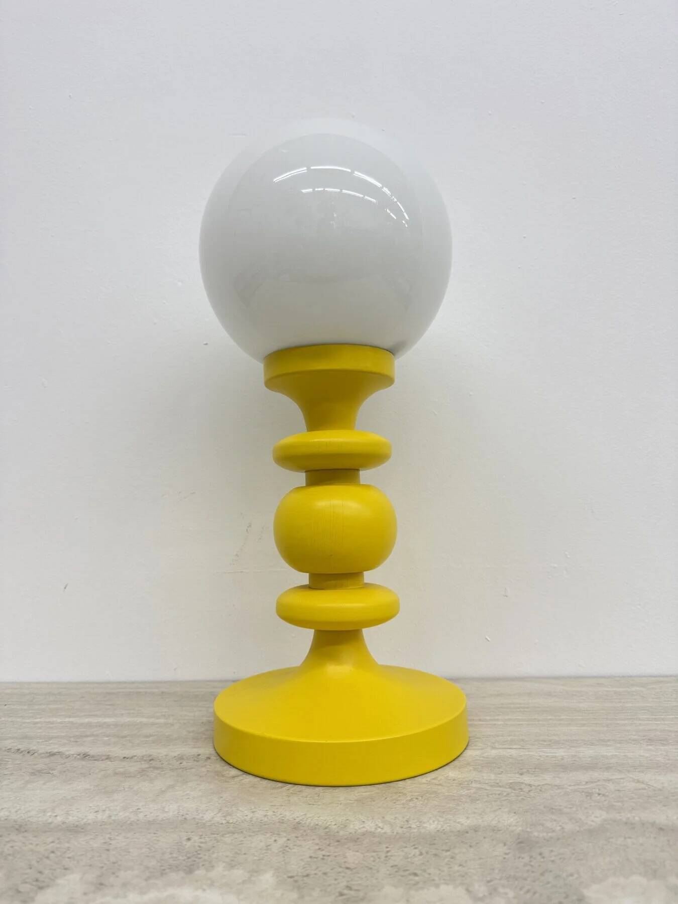 Mid-century design yellow table lamp with glass globe, 1970s
