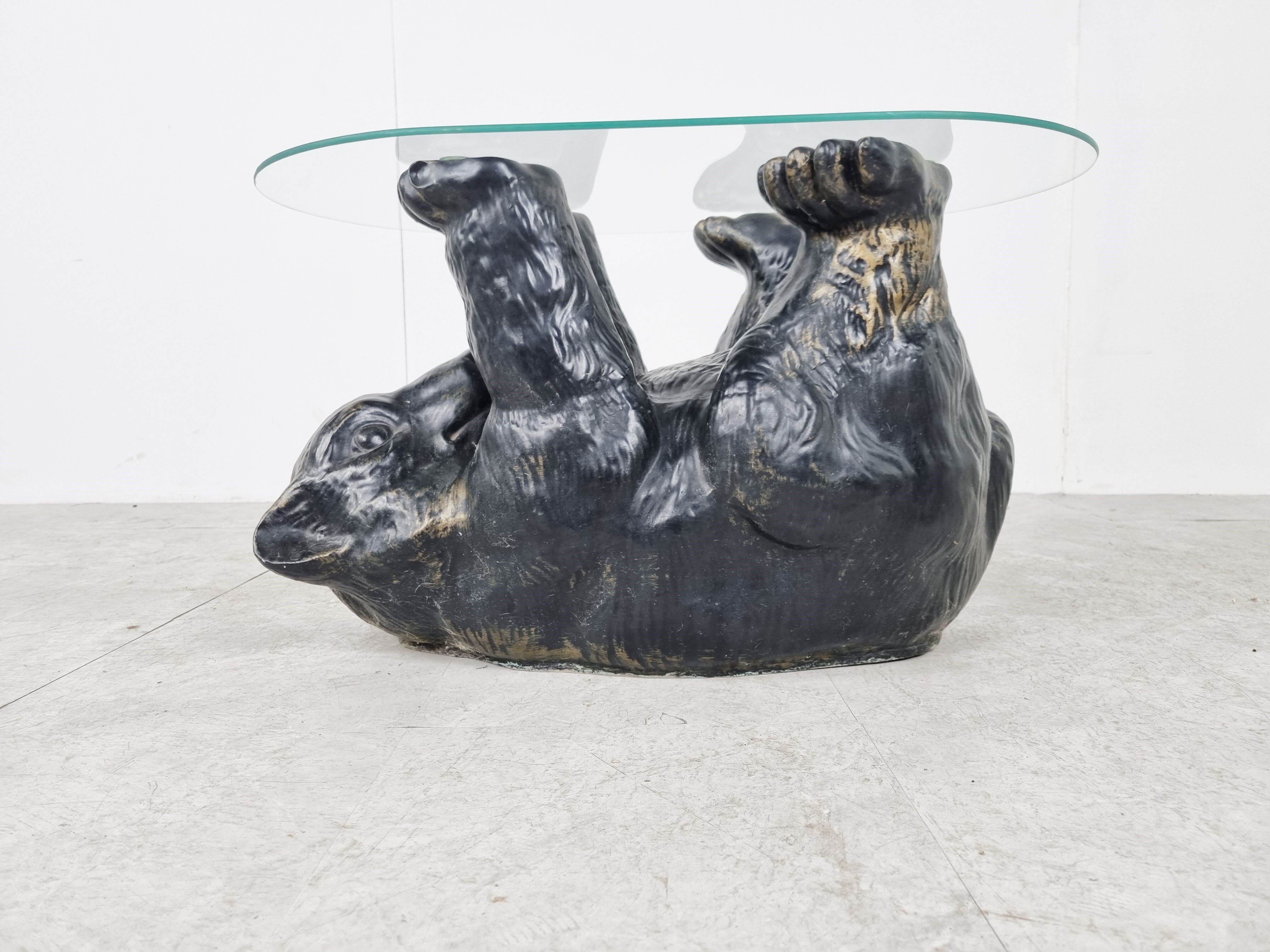 Sculptural black bear coffee table, 1970s
