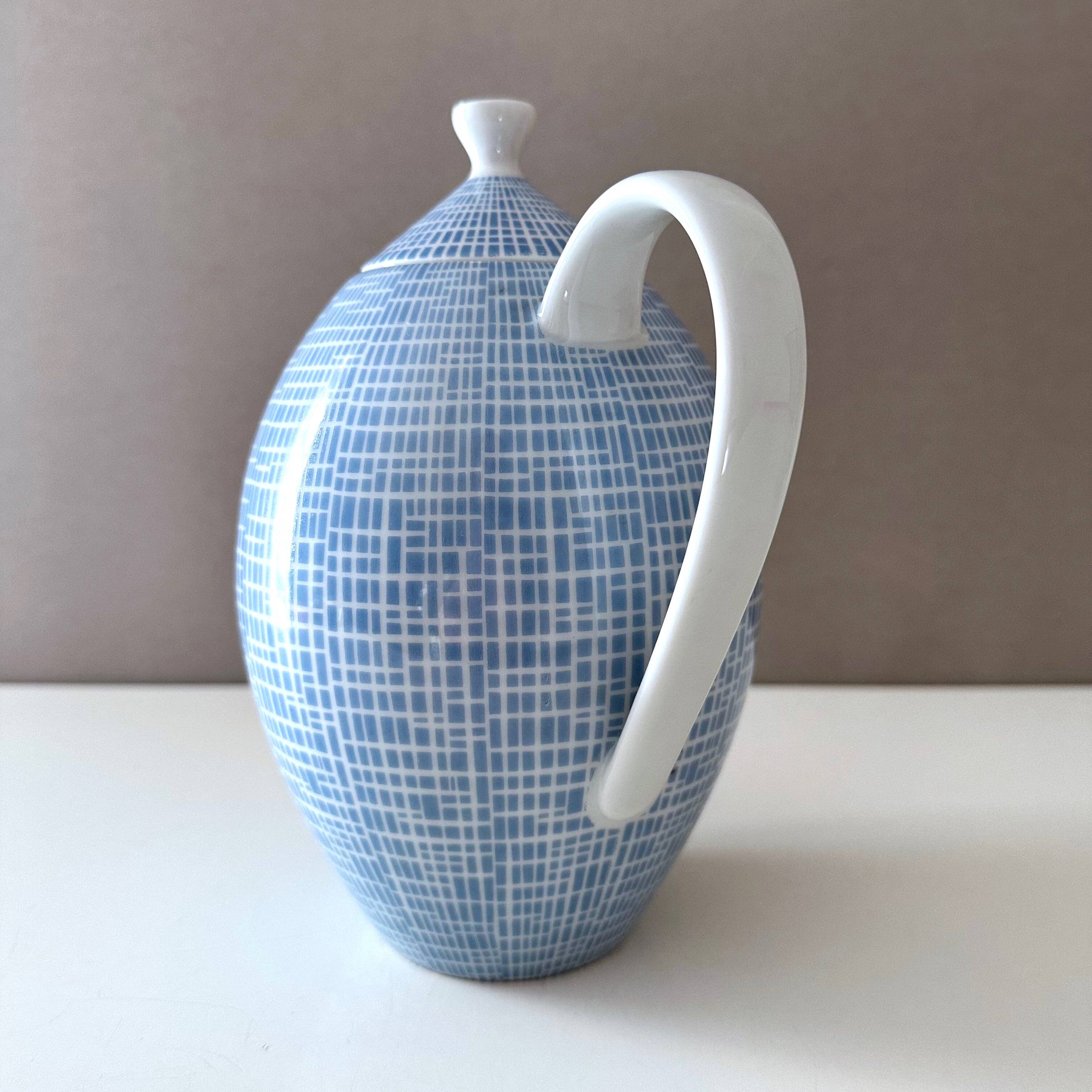 Arzberg Form 2000 “Bast” Pattern – Blue Teapot and Sugar Bowl