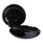 2 black opaline moulded glass shell-shaped bowls, circa 1980.