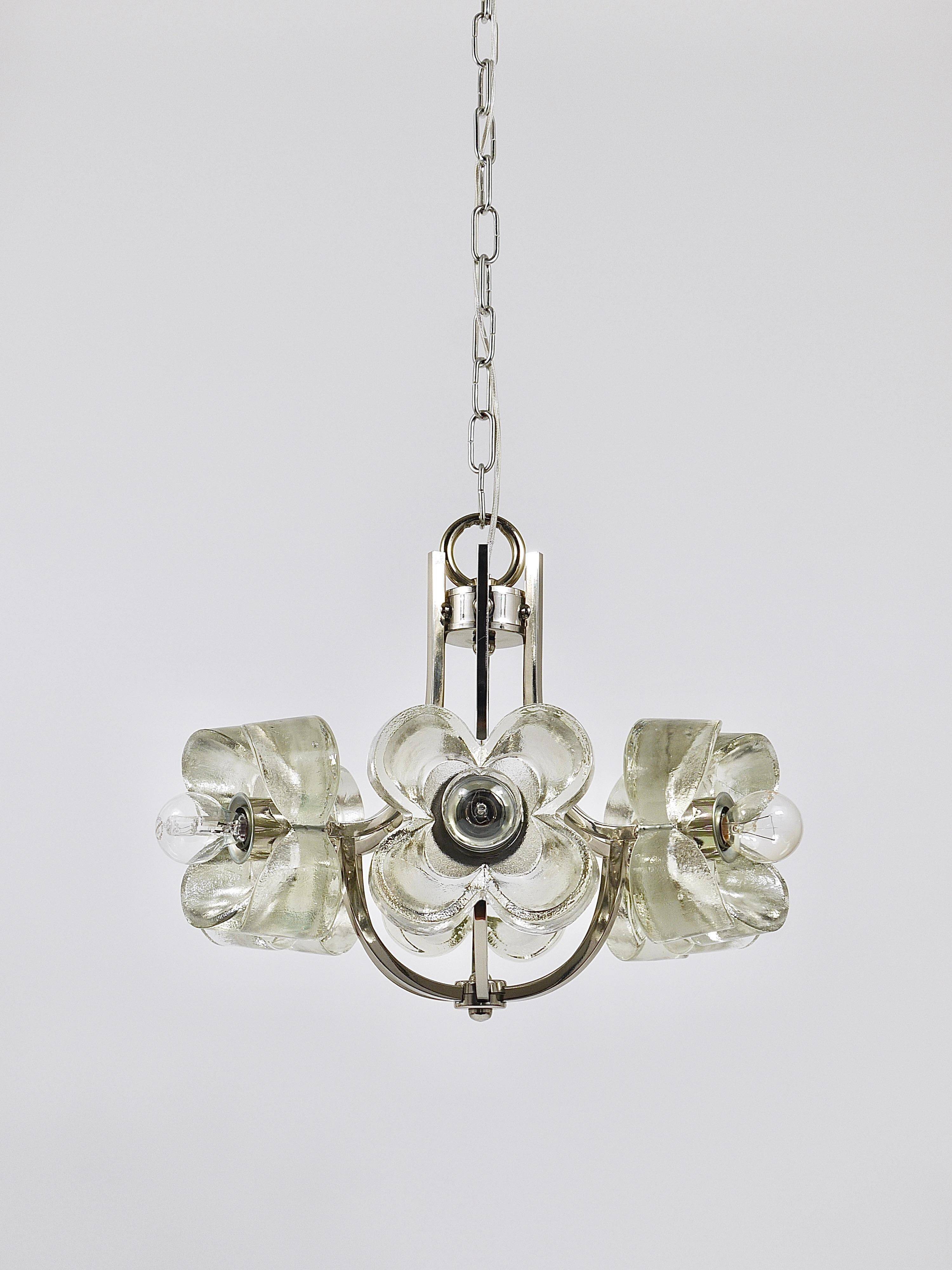 Crystal Glass Flower Pendant Light in Kalmar Style by Sische, Germany, 1970s