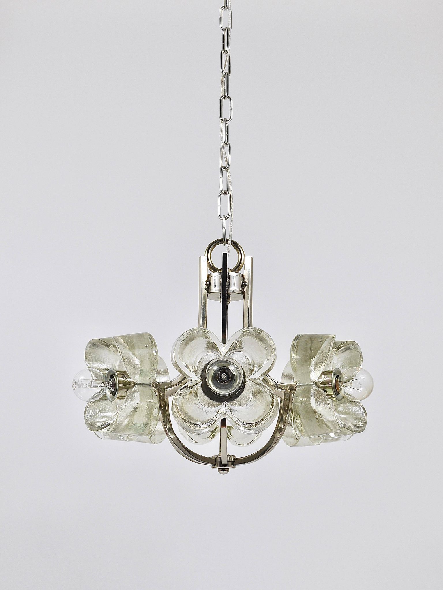 Crystal Glass Flower Pendant Light in Kalmar Style by Sische, Germany, 1970s