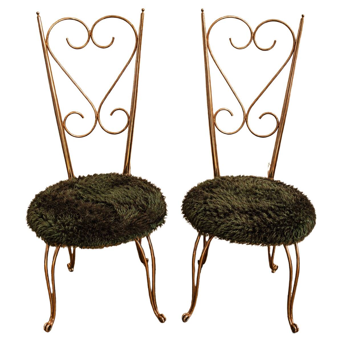 Pair of golden metal chairs, Maison Jansen style, 1970s.
