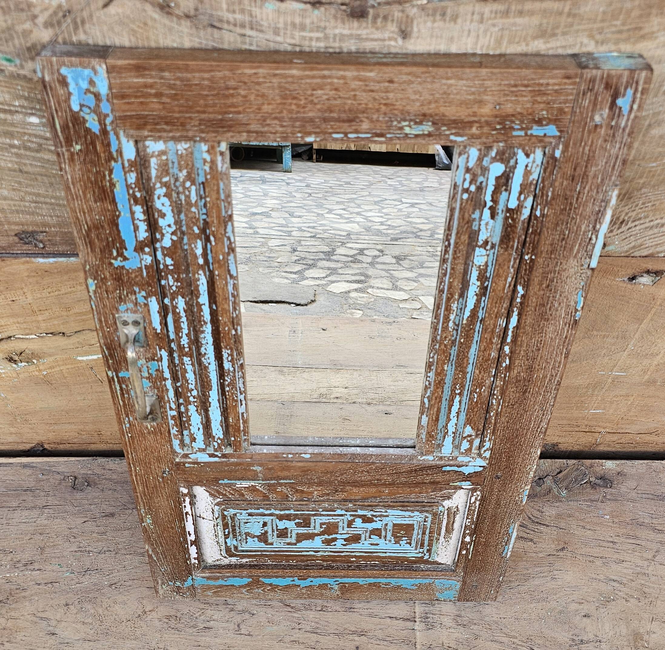 Burmese teak window mirror