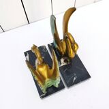 Pair of art deco golden swan bookends
