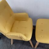 Armchair and ottoman set in beech and yellow fabric