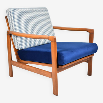 Fauteuil scandinave conçu par Z.Baczyk, années 1960, entièrement restauré, velours