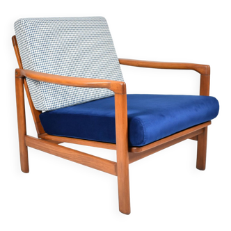 Fauteuil scandinave conçu par Z.Baczyk, années 1960, entièrement restauré, velours