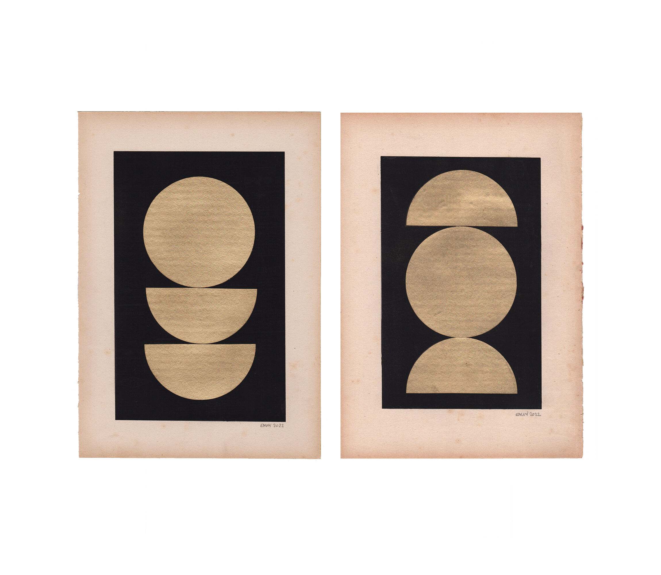 Duo of Collages on paper signed Eawy