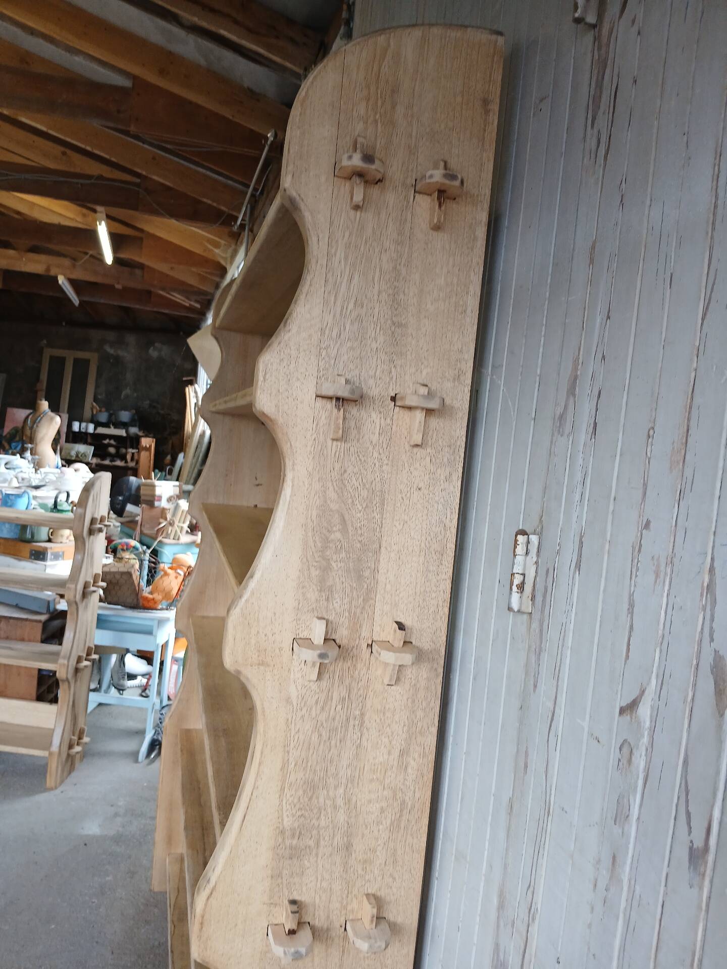Solid wood shelf in brutalist style