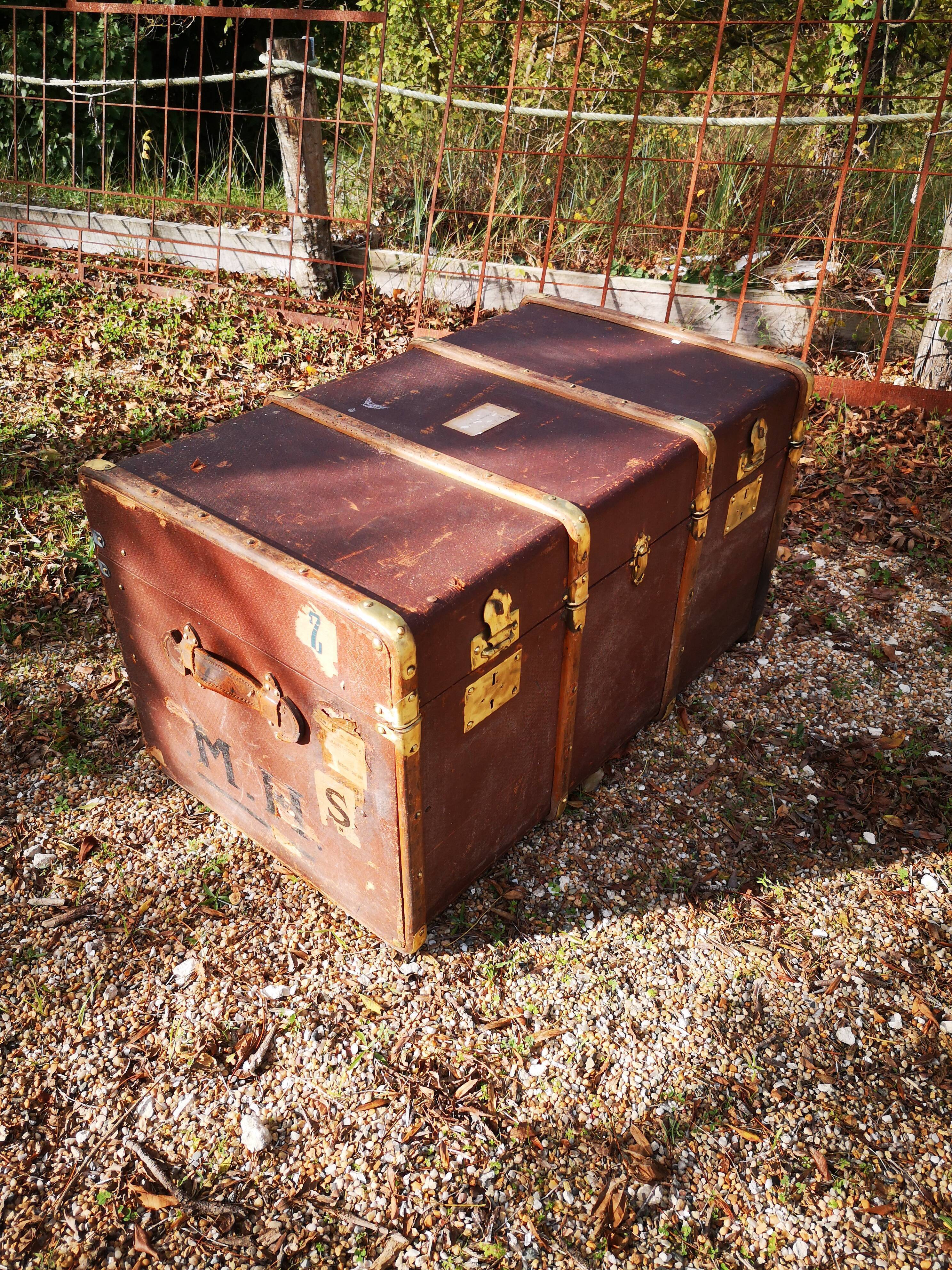 ANCIENNE VALISE MALLE Bois + Renforts + 2 Fermoirs Déco Vintage EUR 49