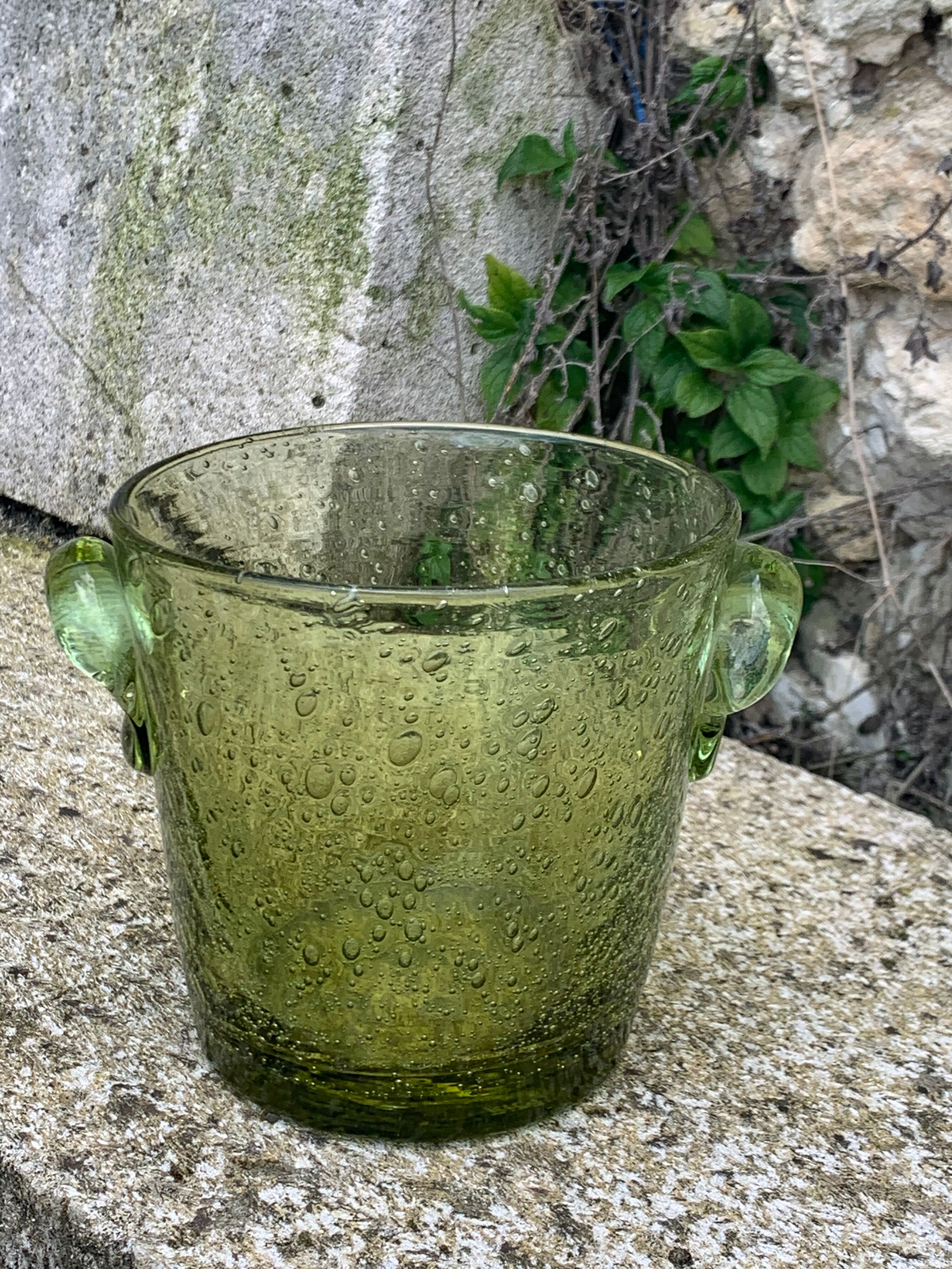 Blown glass ice bucket signed Biot Collector