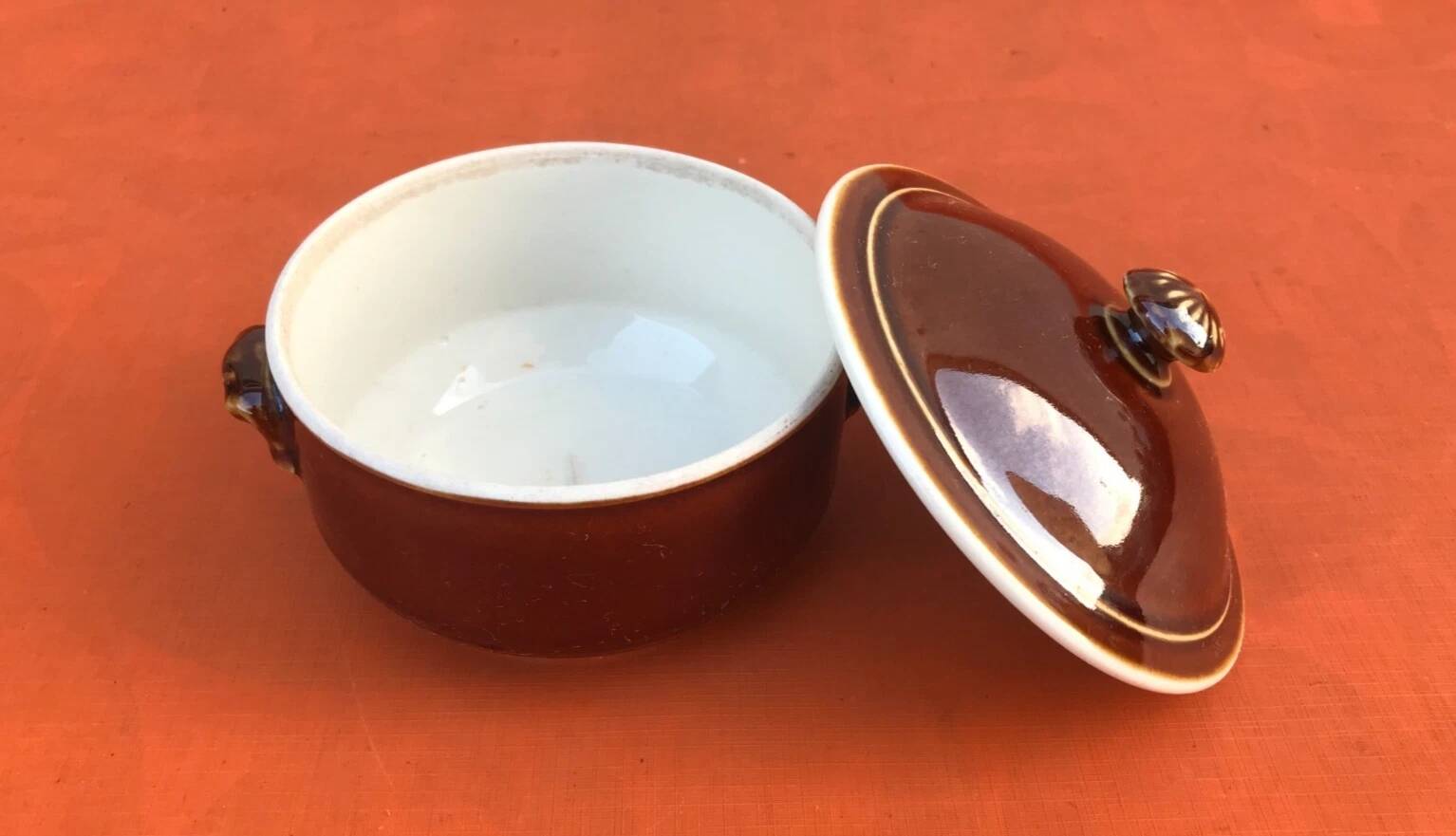 Antique brown glazed ceramic terrine