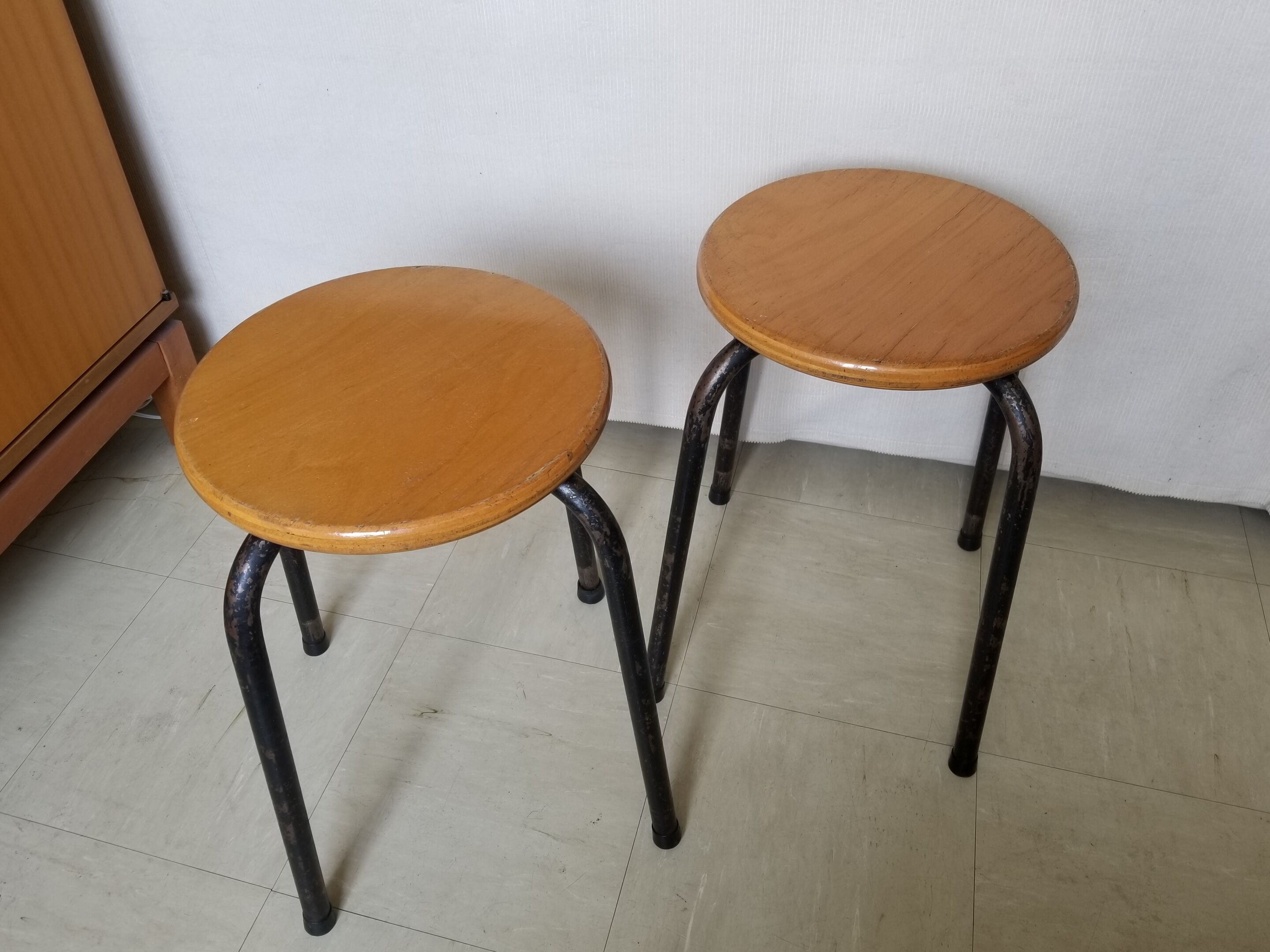 Pair of stackable vintage stocking stools - 50s