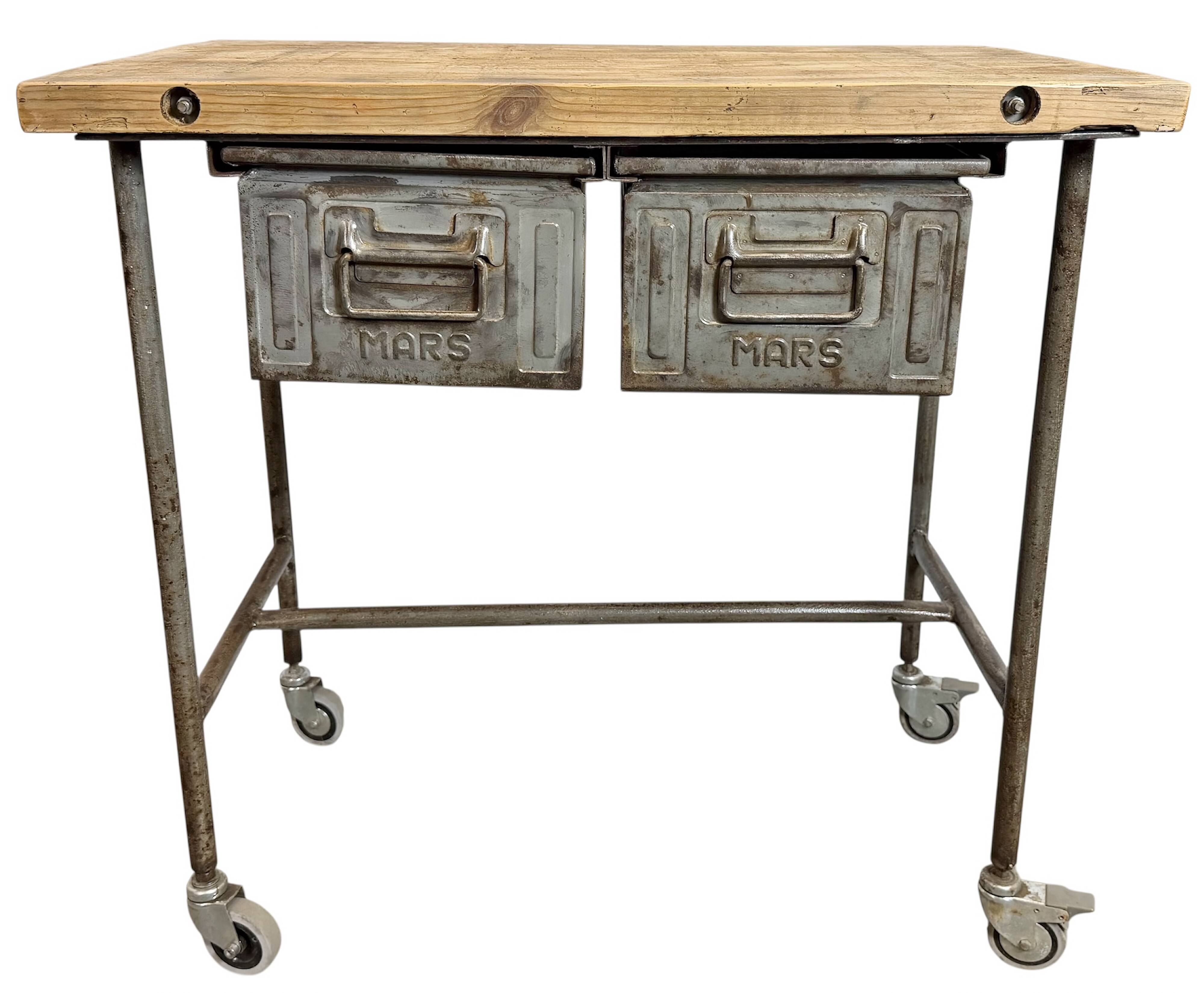 Vintage Industrial Worktable on Wheels, 1960s