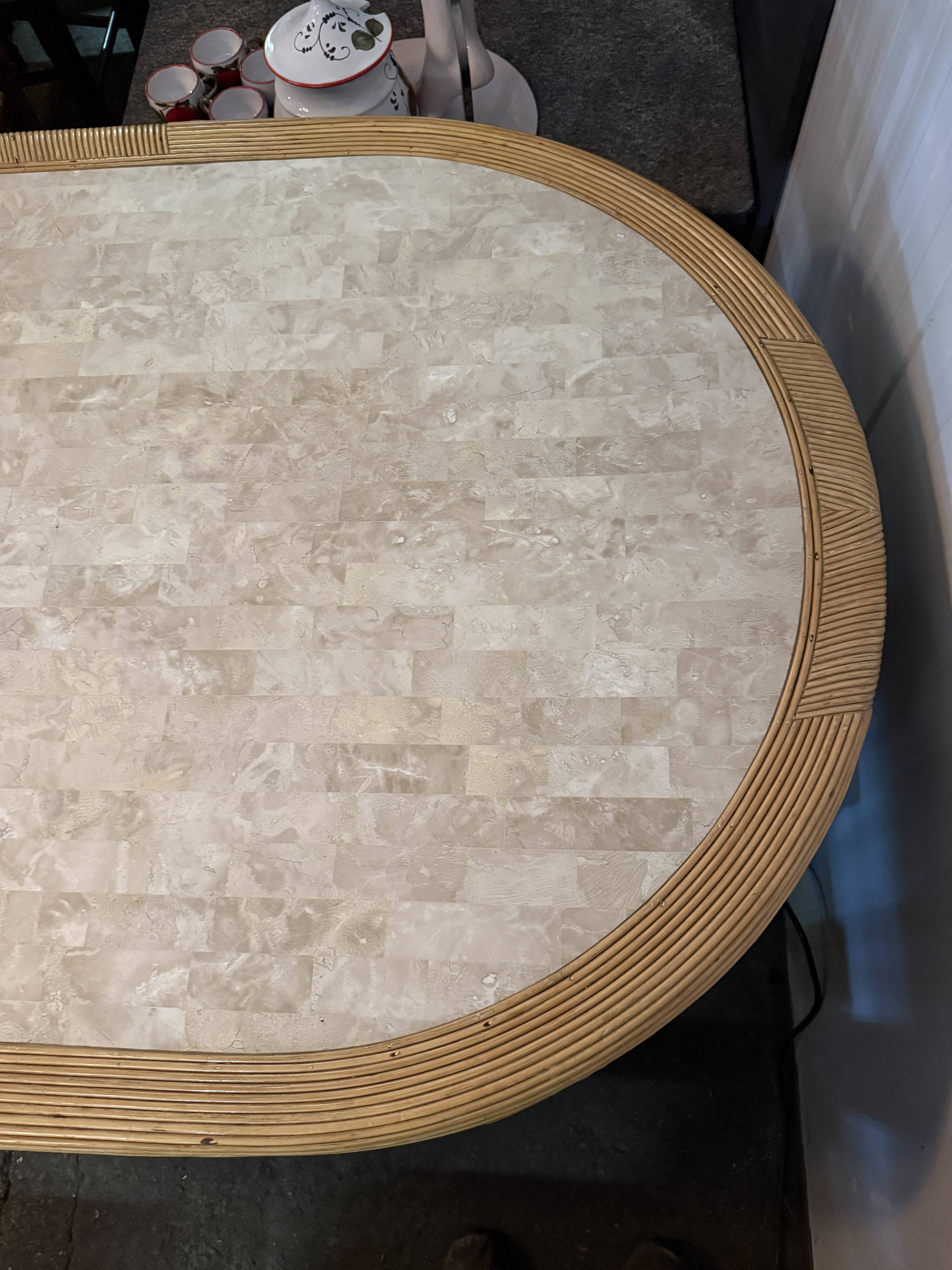 Table à manger en rotin et travertin Vivai del Sud, Italie, années 1960.