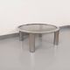 Vintage round coffee table in smoked glass and chrome metal from the 70s