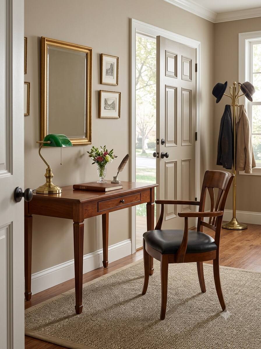 Mid-20th century solid cherry wood office chair.