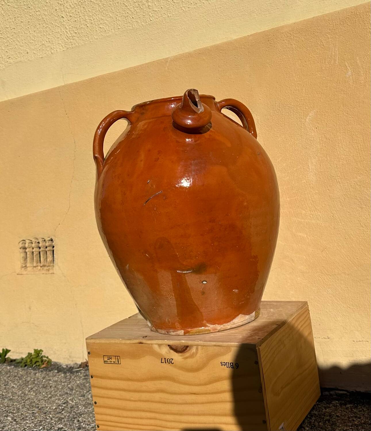 Glazed terracotta water jar, old Ardèche craftsmanship, 1800
