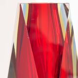 Murano 'Sommerso' large facet cut glass vase