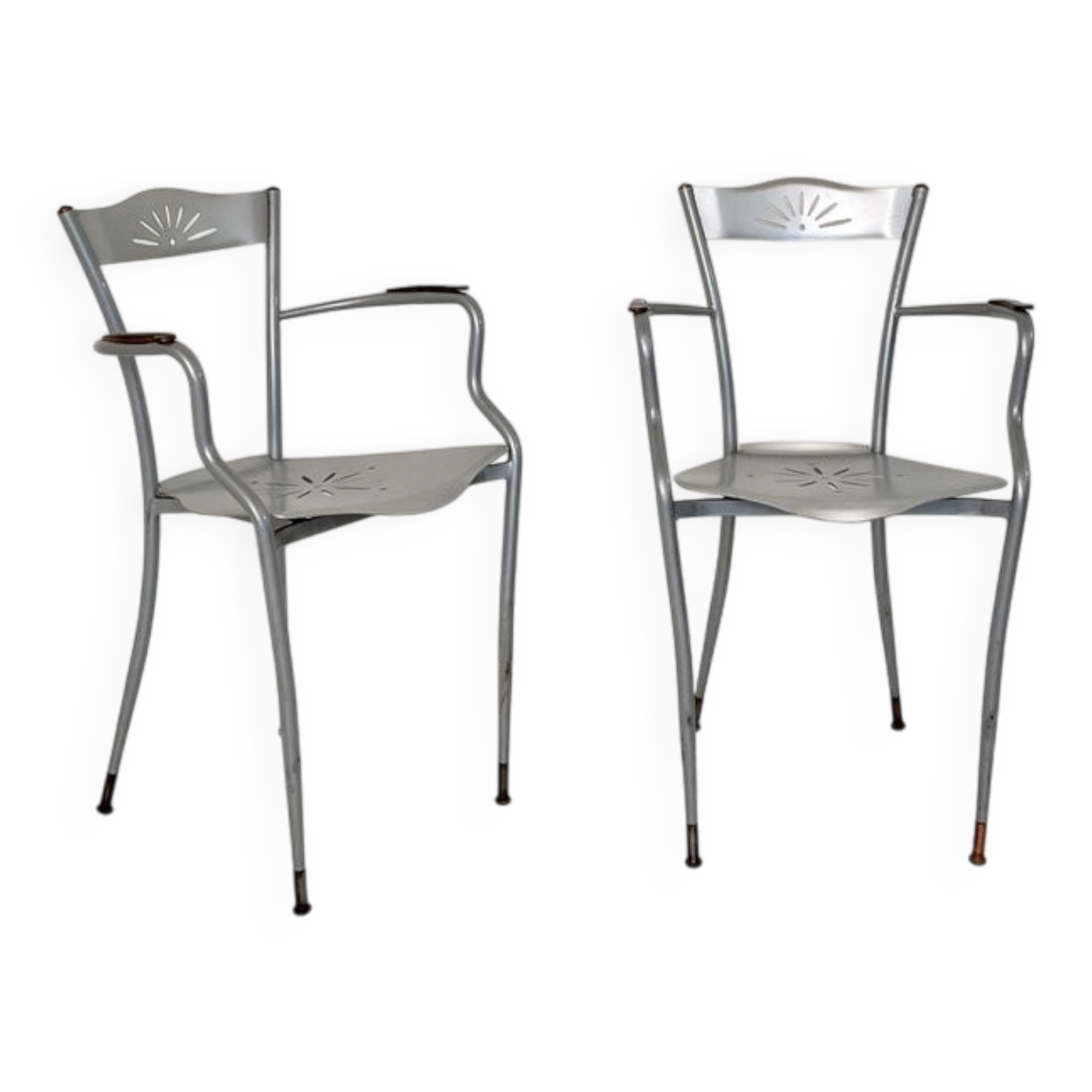 Set of French Armchairs in Metal and Copper, 1980s