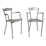 Set of French Armchairs in Metal and Copper, 1980s