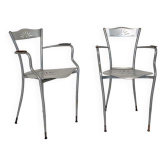 Set of French Armchairs in Metal and Copper, 1980s