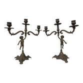 "Il mio bel foco" pair of candlesticks XIXth cherubs 3 torchieres