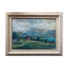 Painting "Mountain landscape" signed Sampic, artist of the Yonne 1950