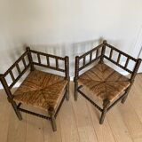 Turned wood corner armchairs