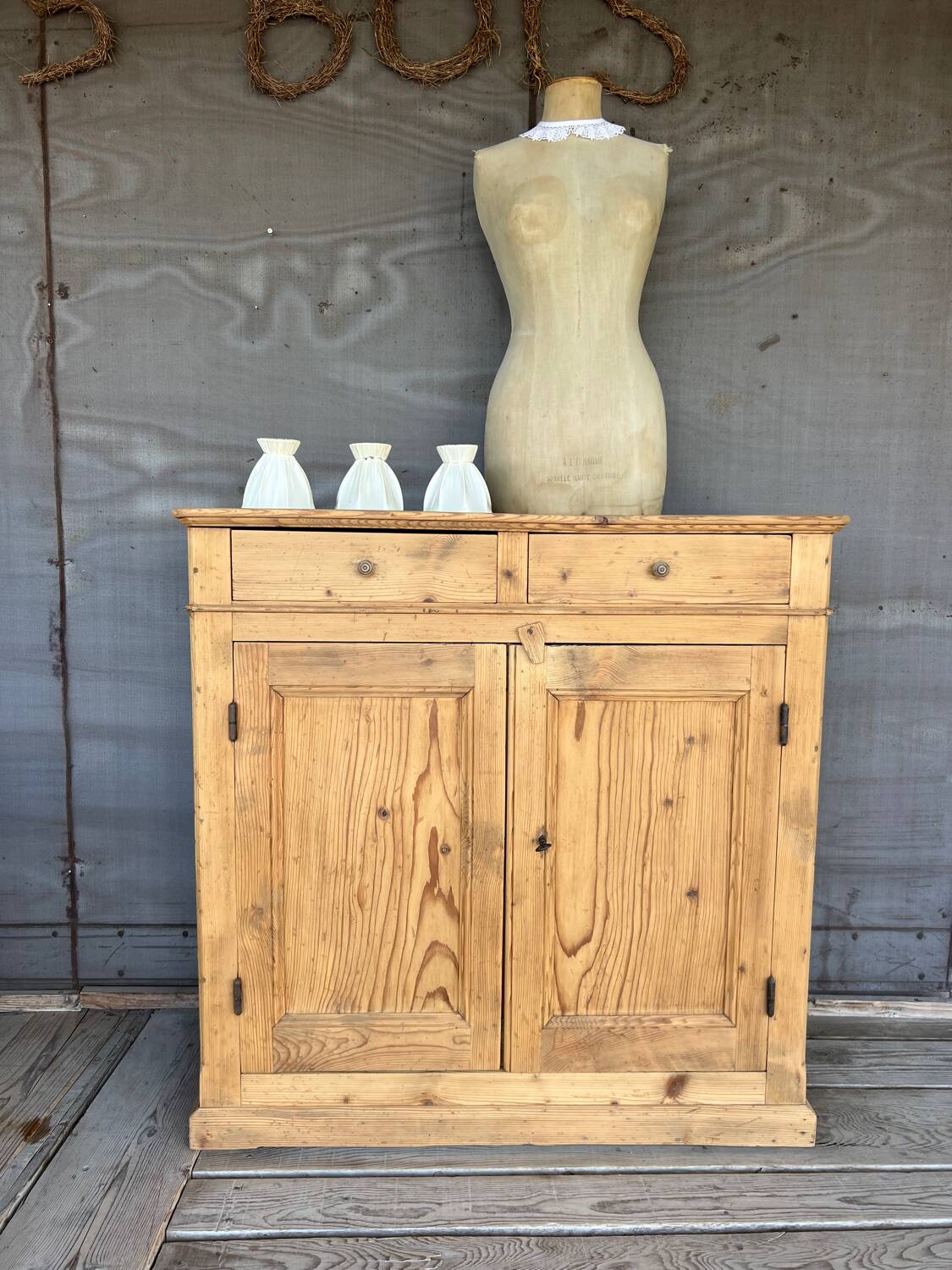 Antique raw wood sideboard