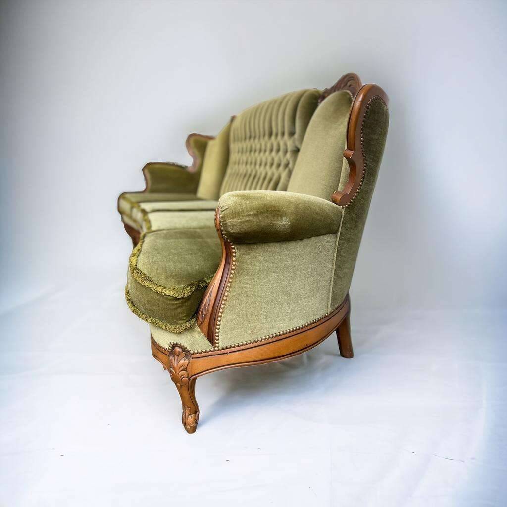 Vintage xl baroque olive green sofa