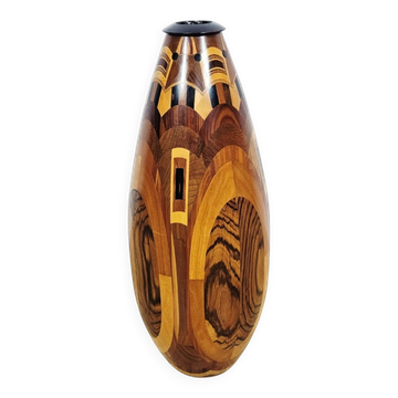 Monumental wooden floor vase / intarsia / wood mosaic / Africa / 1950s–1960