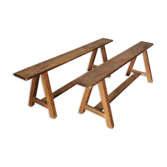 Lot de 2 bancs en bois