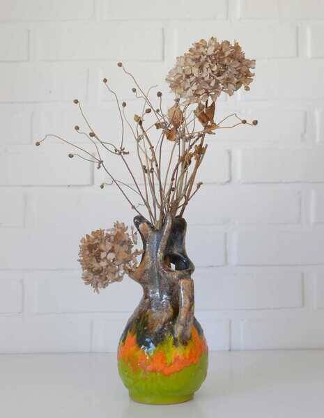 Vintage Wabi Sabi Ceramic Vase: West Germany 1970s Walther Gerhards